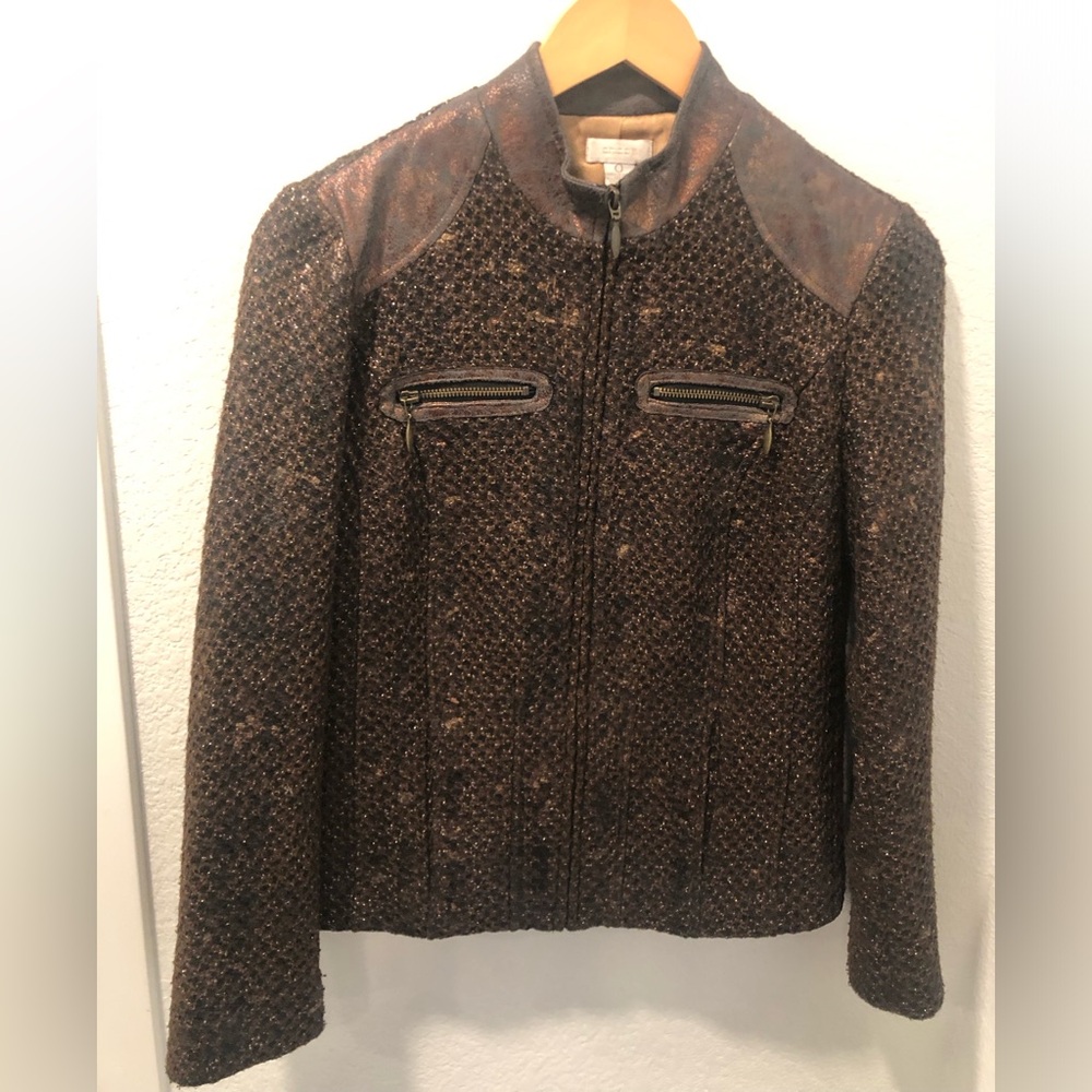 Sale! CHICOS Tweed Women’s Jacket with Leather Trim